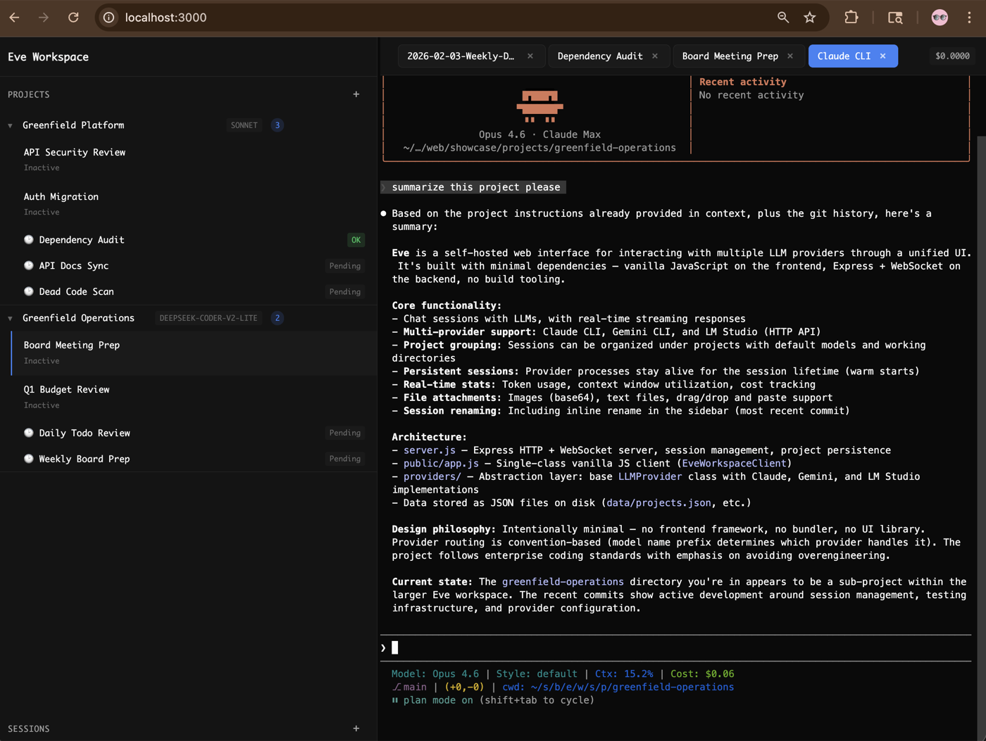 Claude chat session in Eve
